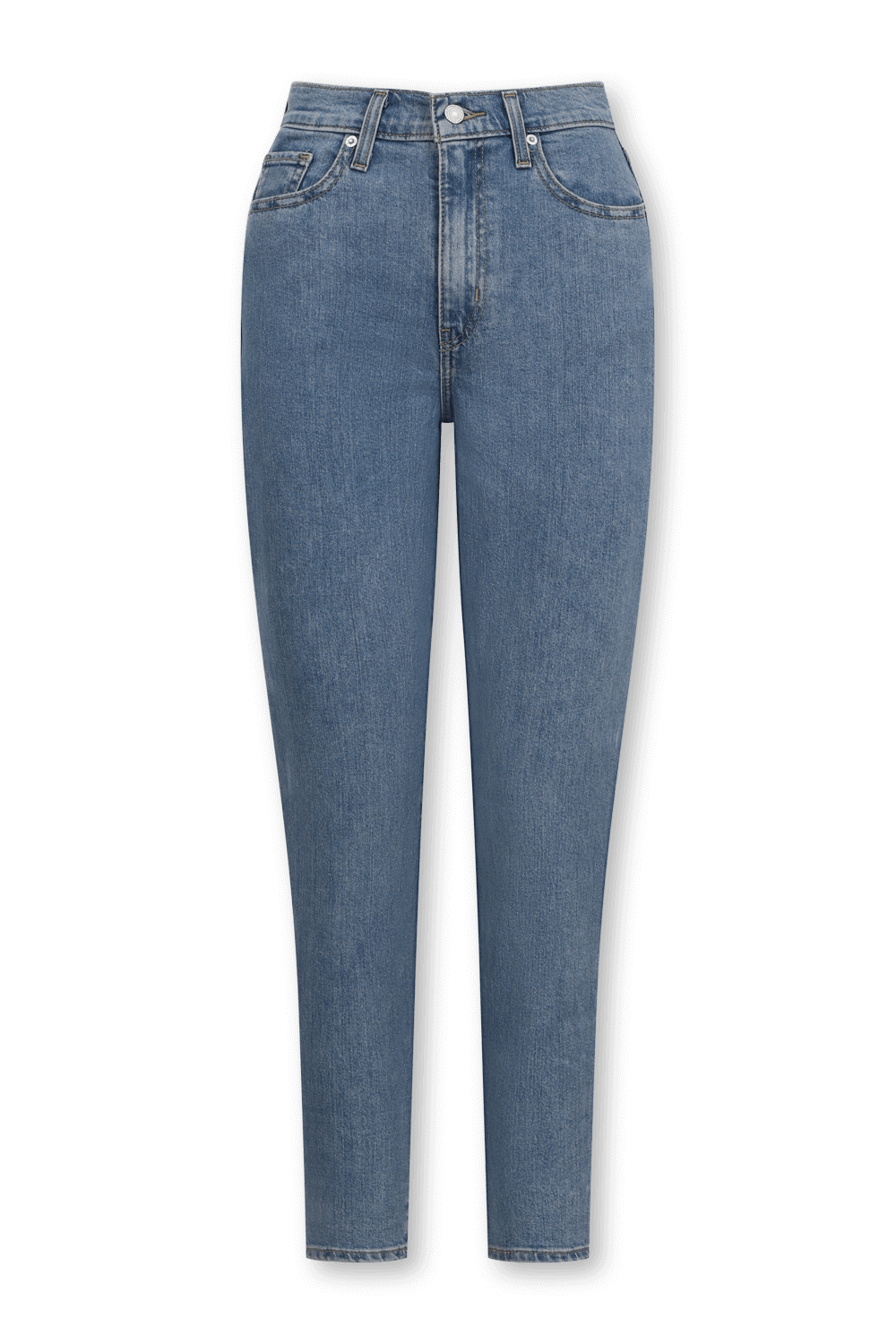 תמונה קידמית של מכנסי ג'ינס טאפר בגזרה גבוהה