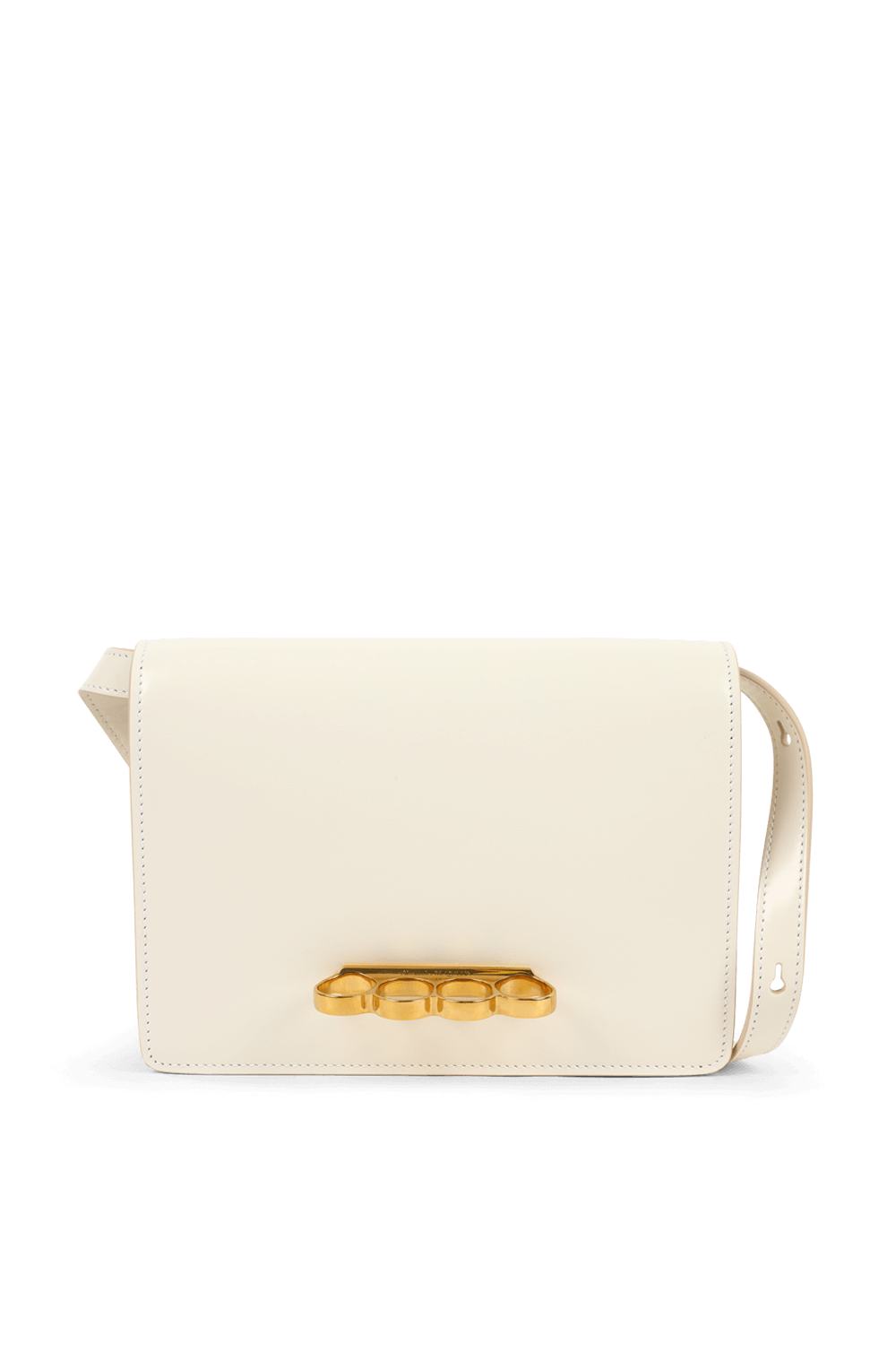 תמונה קידמית של תיק ארבע טבעות מעור בגוון שמנת