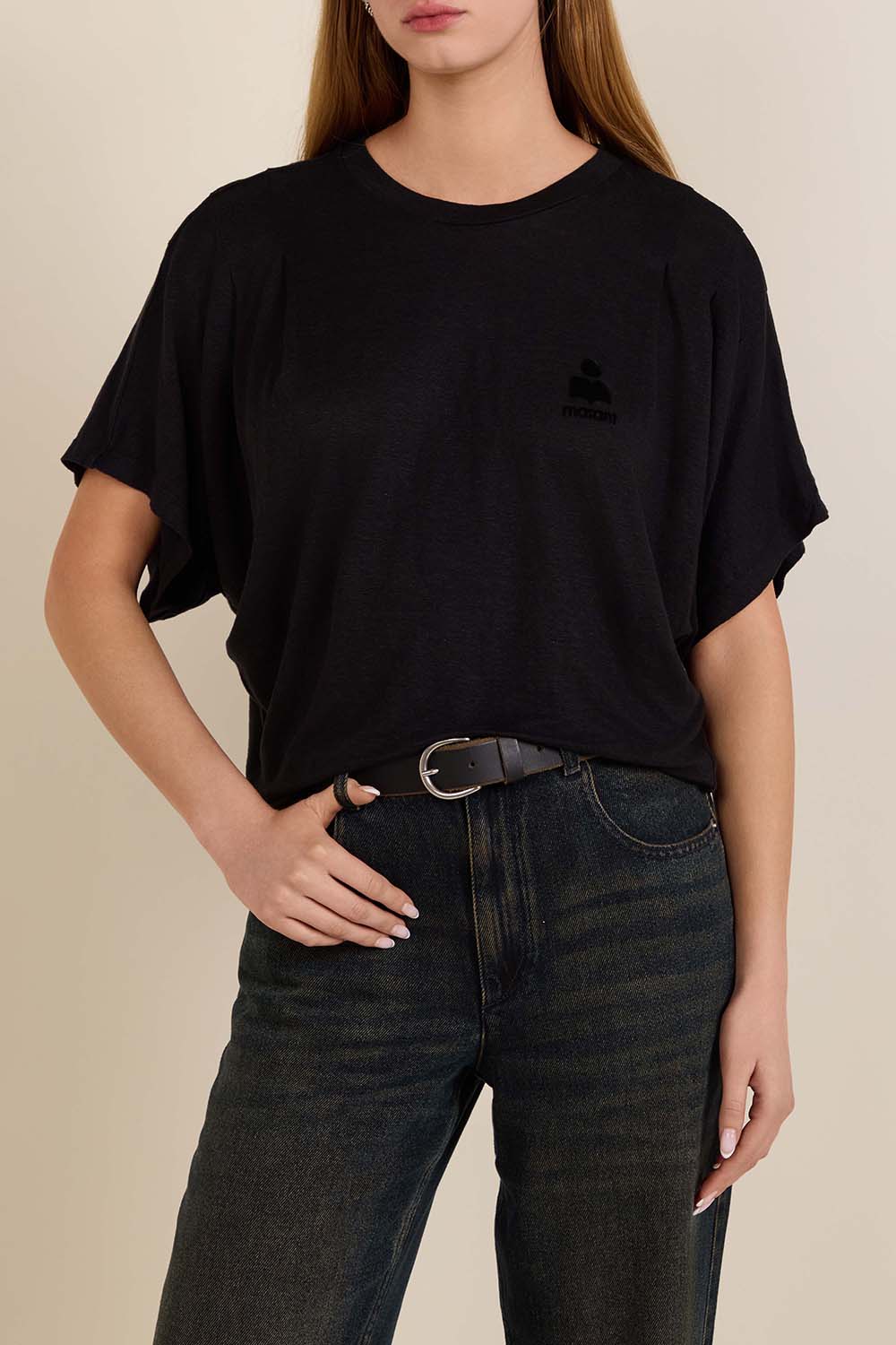 תמונת דוגמן קידמית של חולצת טי עטלף מפשתן