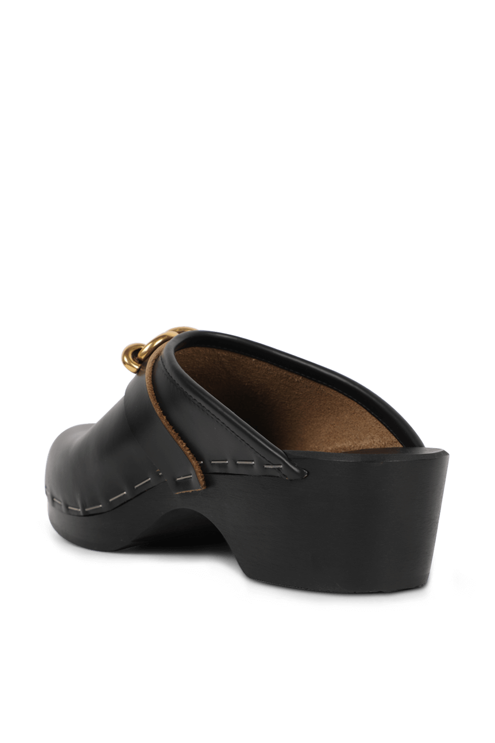 תמונה אחורית של קבקבים שחורים מעור עם עיטור זהב