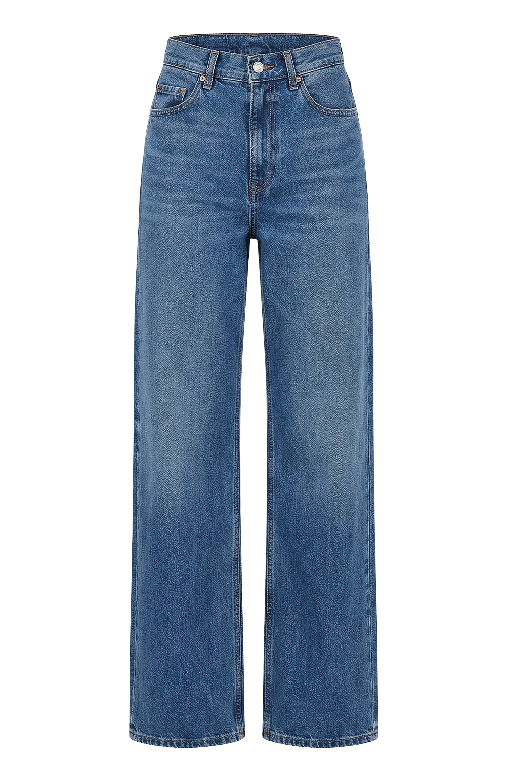 תמונה קידמית של מכנסי ג'ינס בגזרה ישרה ורחבה