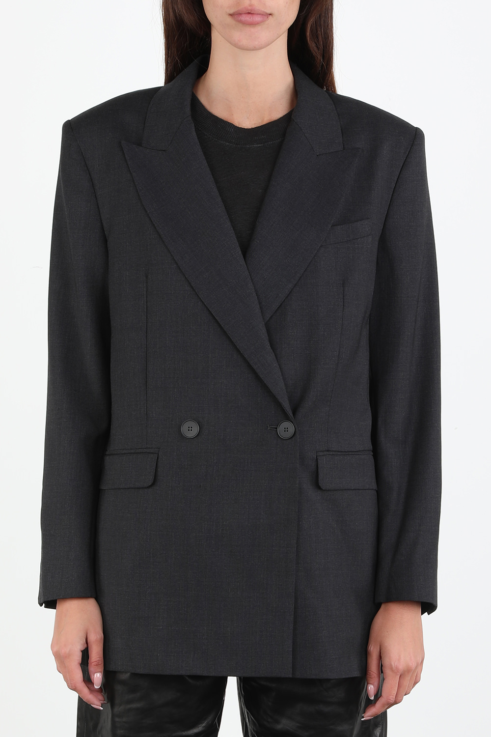 תמונת דוגמן קידמית של ז'קט מחויט אוברסייז שחור