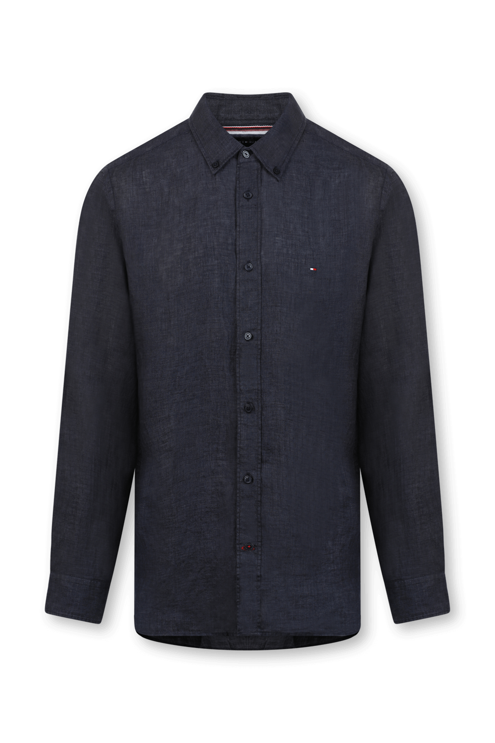 תמונה קידמית של חולצה מכופתרת כחולה מפשתן