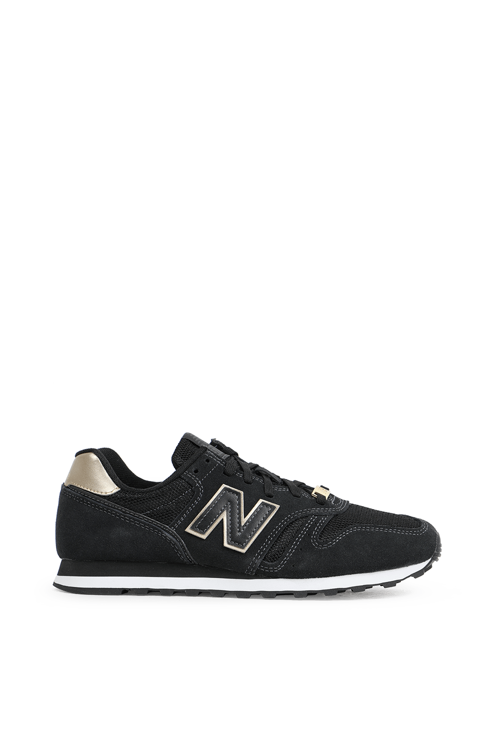 תמונה קידמית של נעלי סניקרס בצבע שחור וזהב