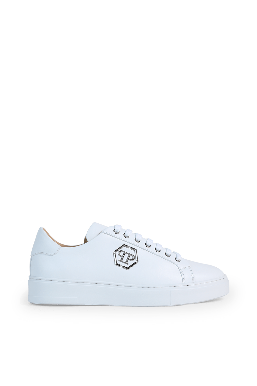 תמונה קידמית של Leather Low Top Sneakers in White