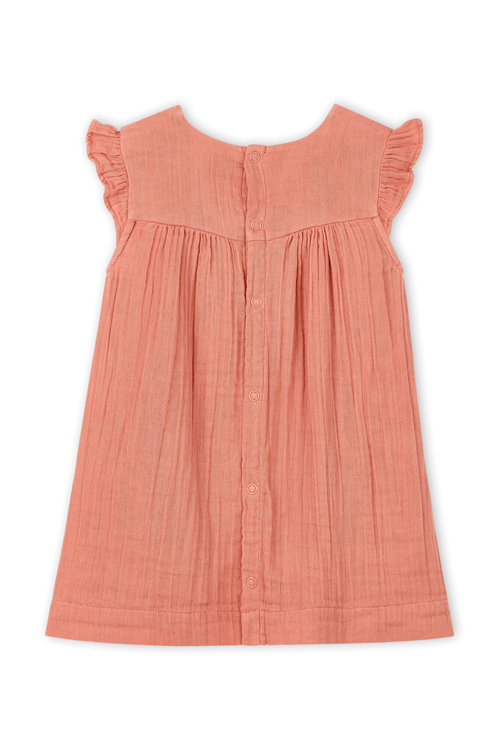 תמונה אחורית של גילאי 18-36 שמלה אפרסק עם שרוולי מלמלה