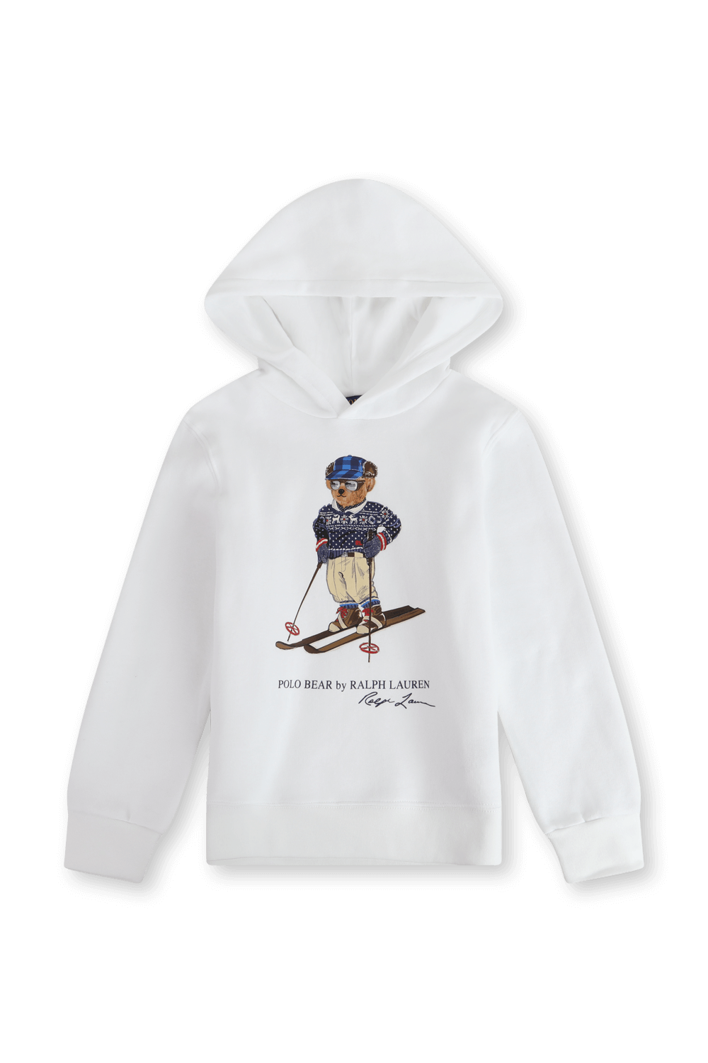 תמונה קידמית של גילאי 5-7 קפוצ'ון עם הדפס דובי בגוון לבן