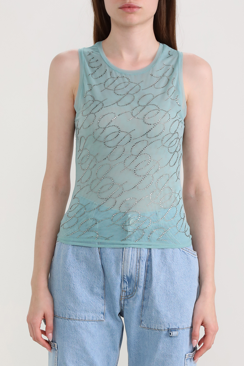 תמונת דוגמן קידמית של גופיית טול עם עיטורי זרקונים