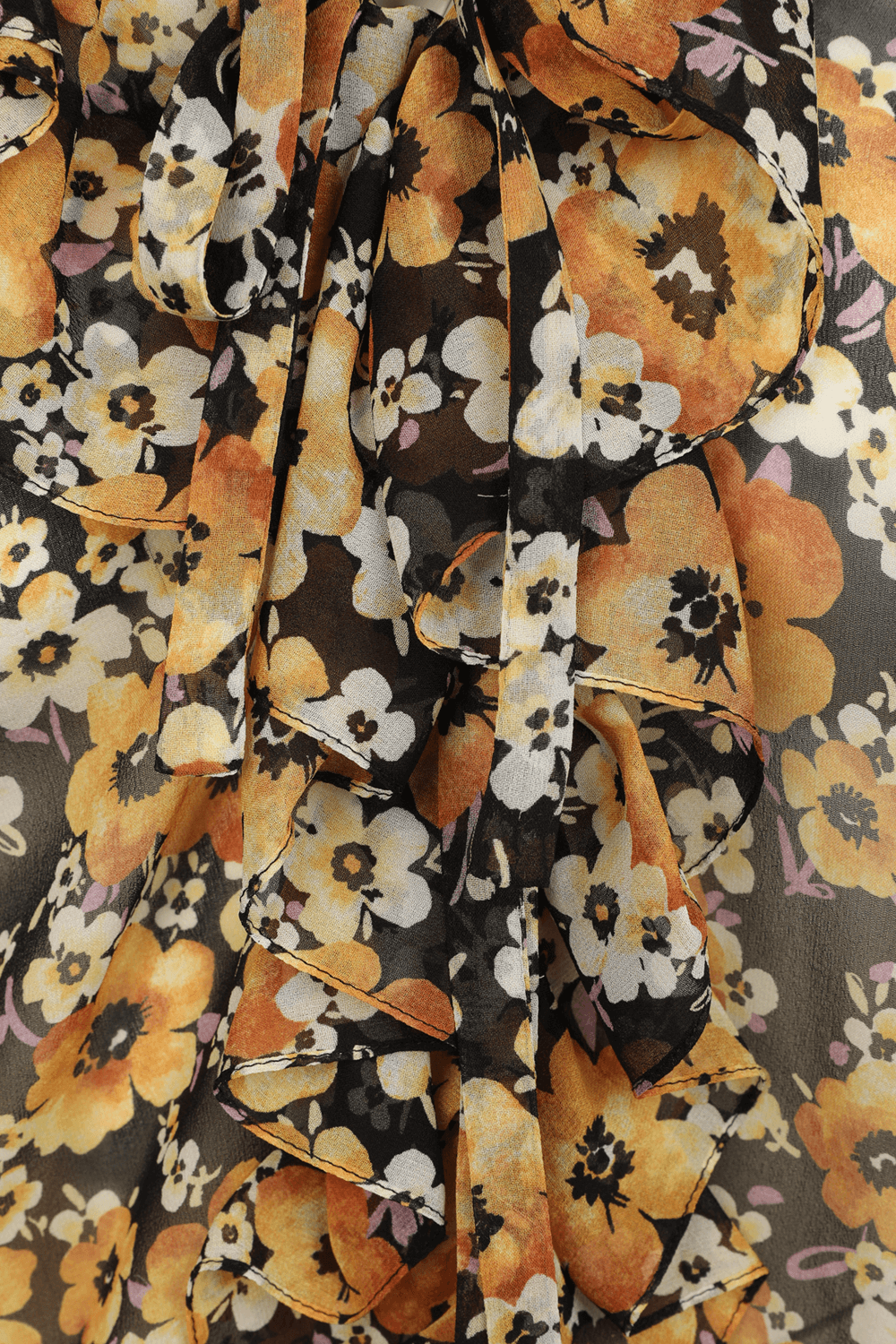 Frilled Tie Blouse in Floral Silk Georgette image number null SAINT LAURENT