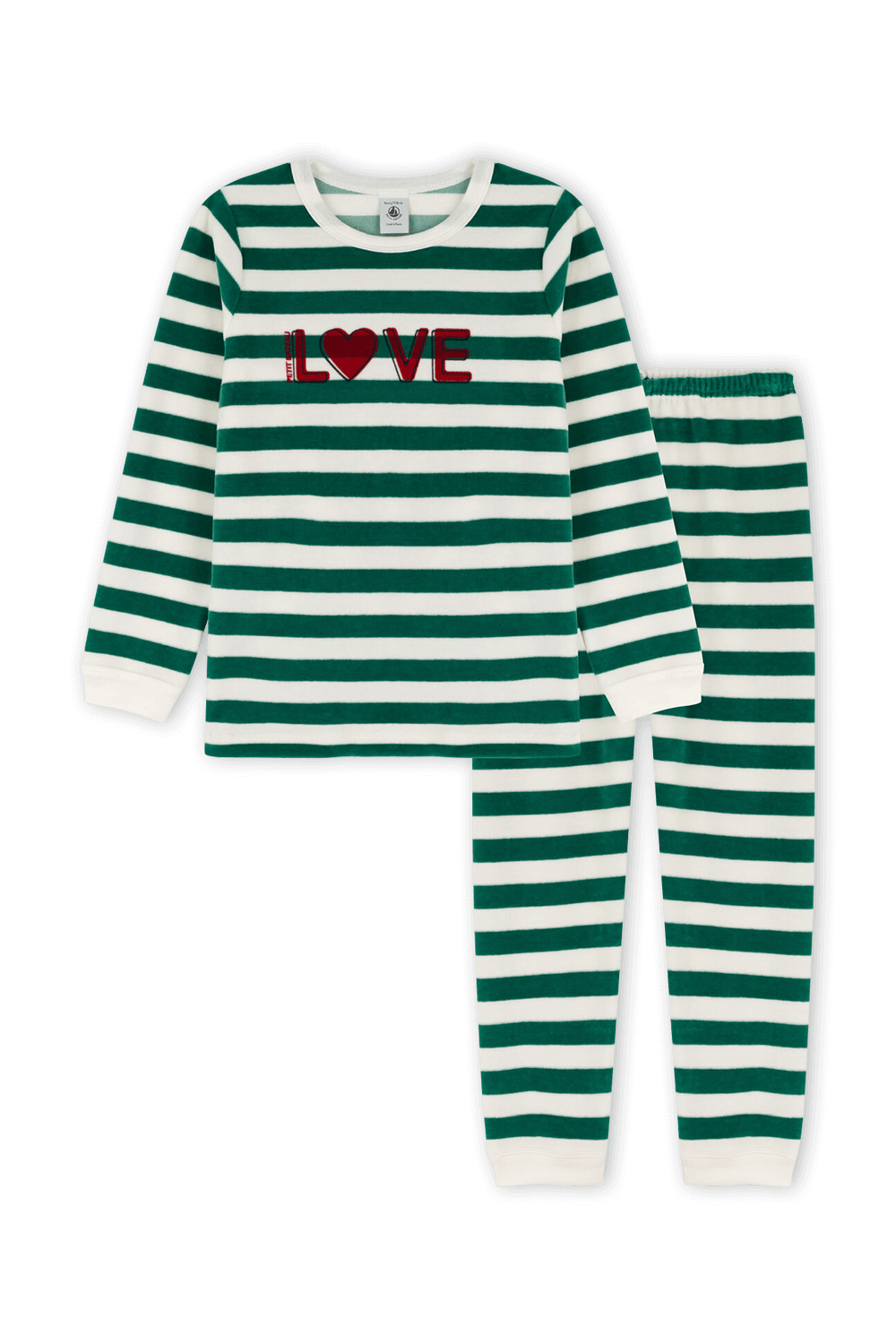 תמונה קידמית של סט פיג'מת קטיפה עם פסים - גילאי 6-12