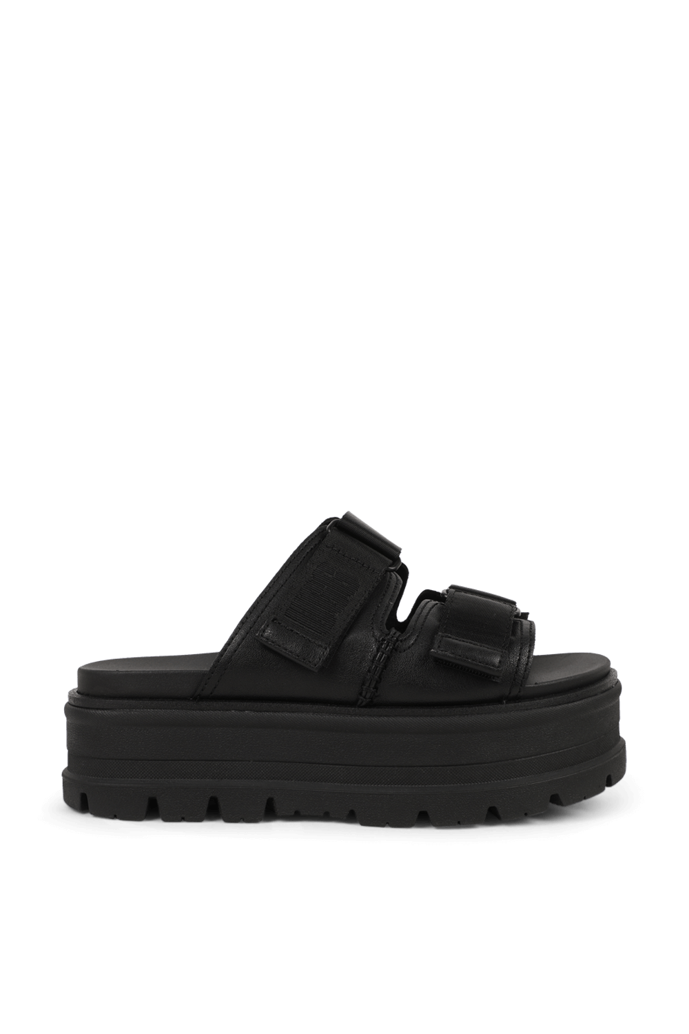 תמונה קידמית של כפכפי סליידס מעור שחור