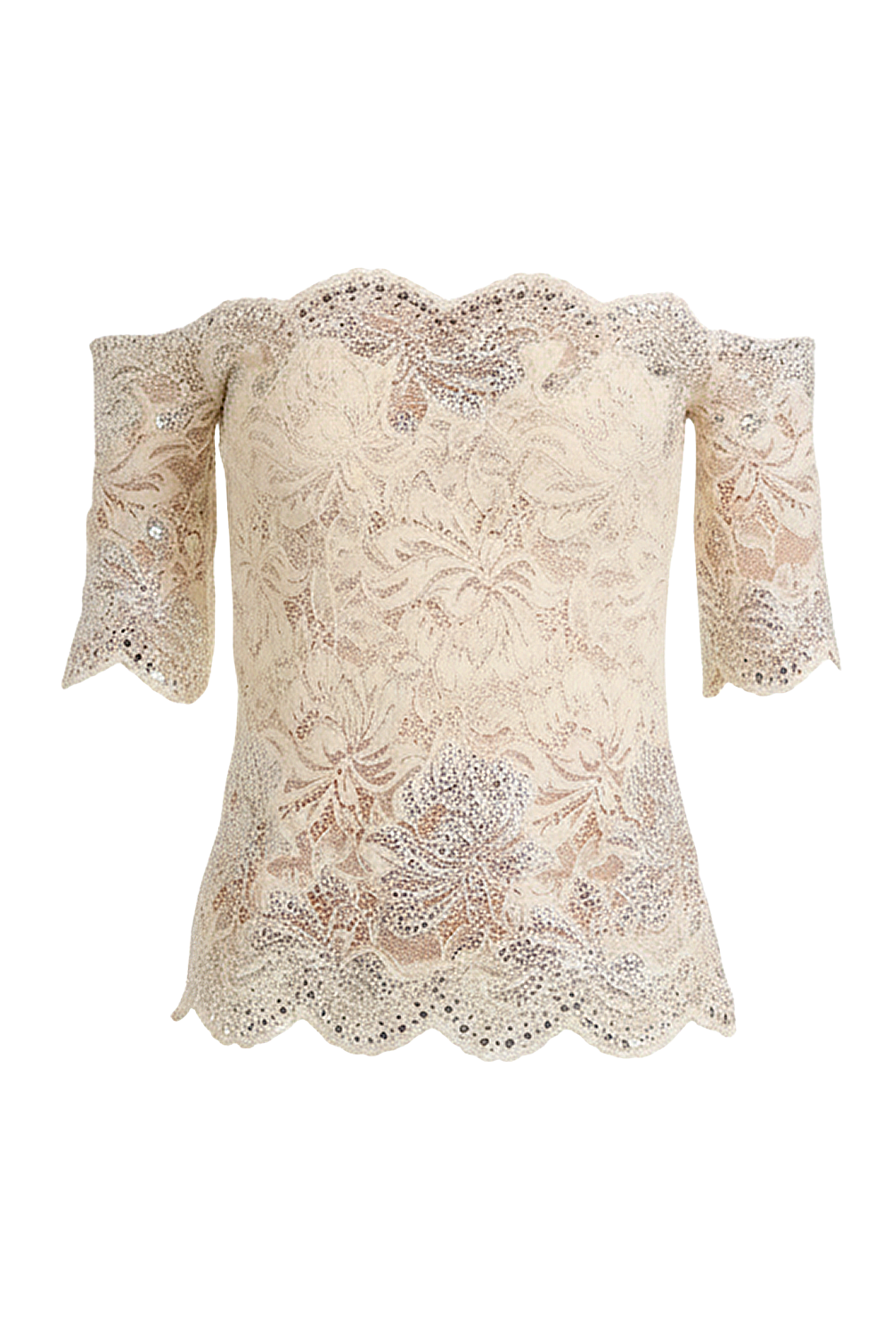 תמונה קידמית של חולצת תחרה אוף שולדר