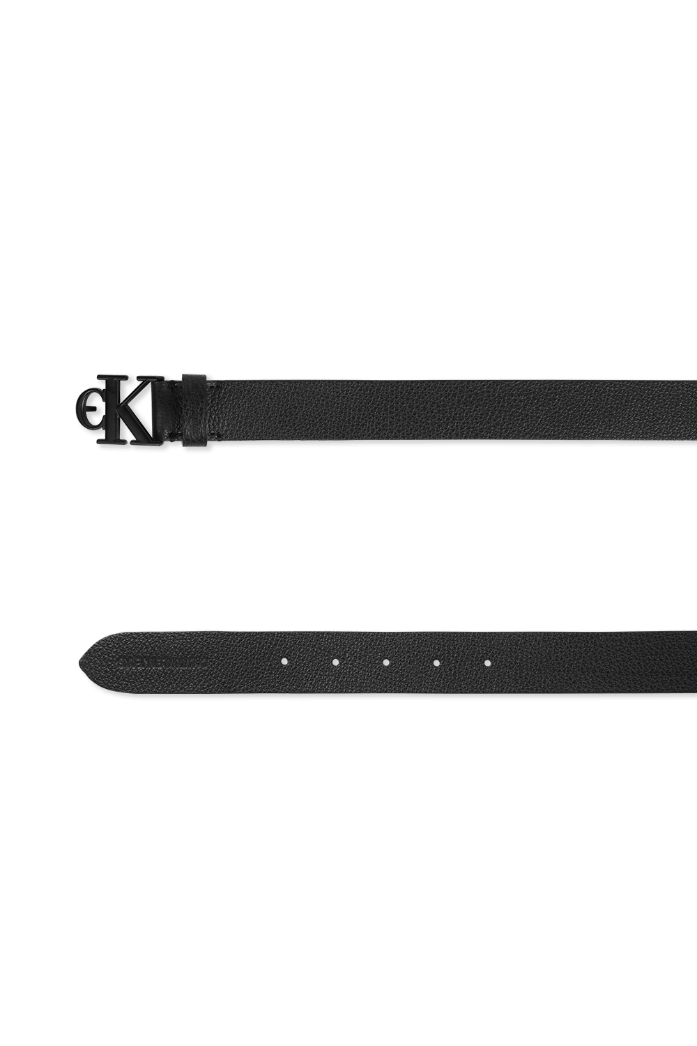 תמונה אחורית של חגורת לוגו מעור מגורען בצבע שחור