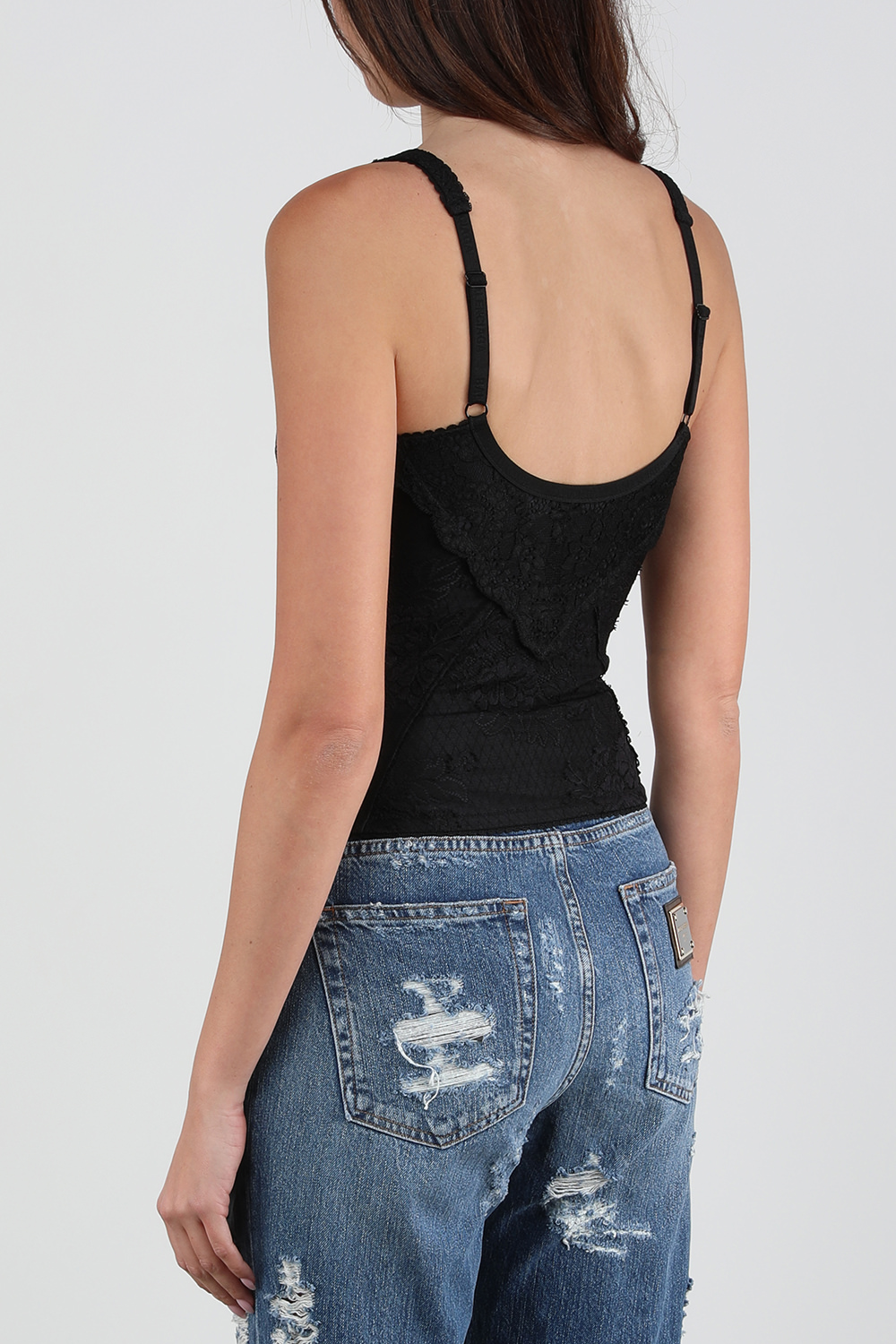 תמונת דוגמן אחורית של גופיית מחוך שחורה עם תחרה