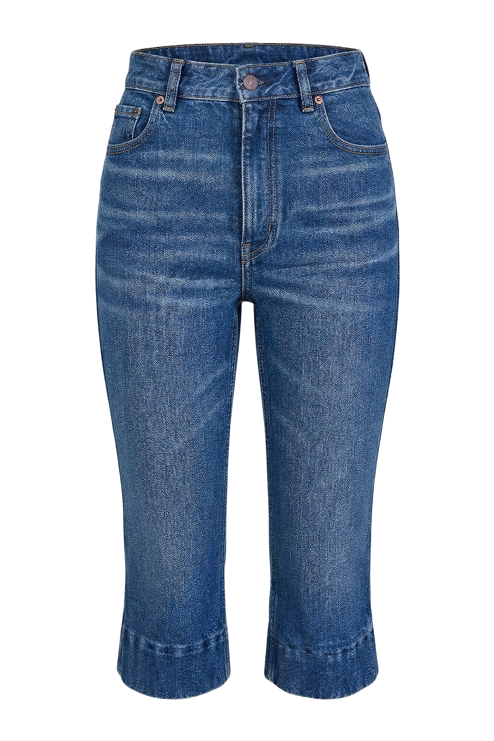 תמונה קידמית של מכנסי ג'ינס קפרי