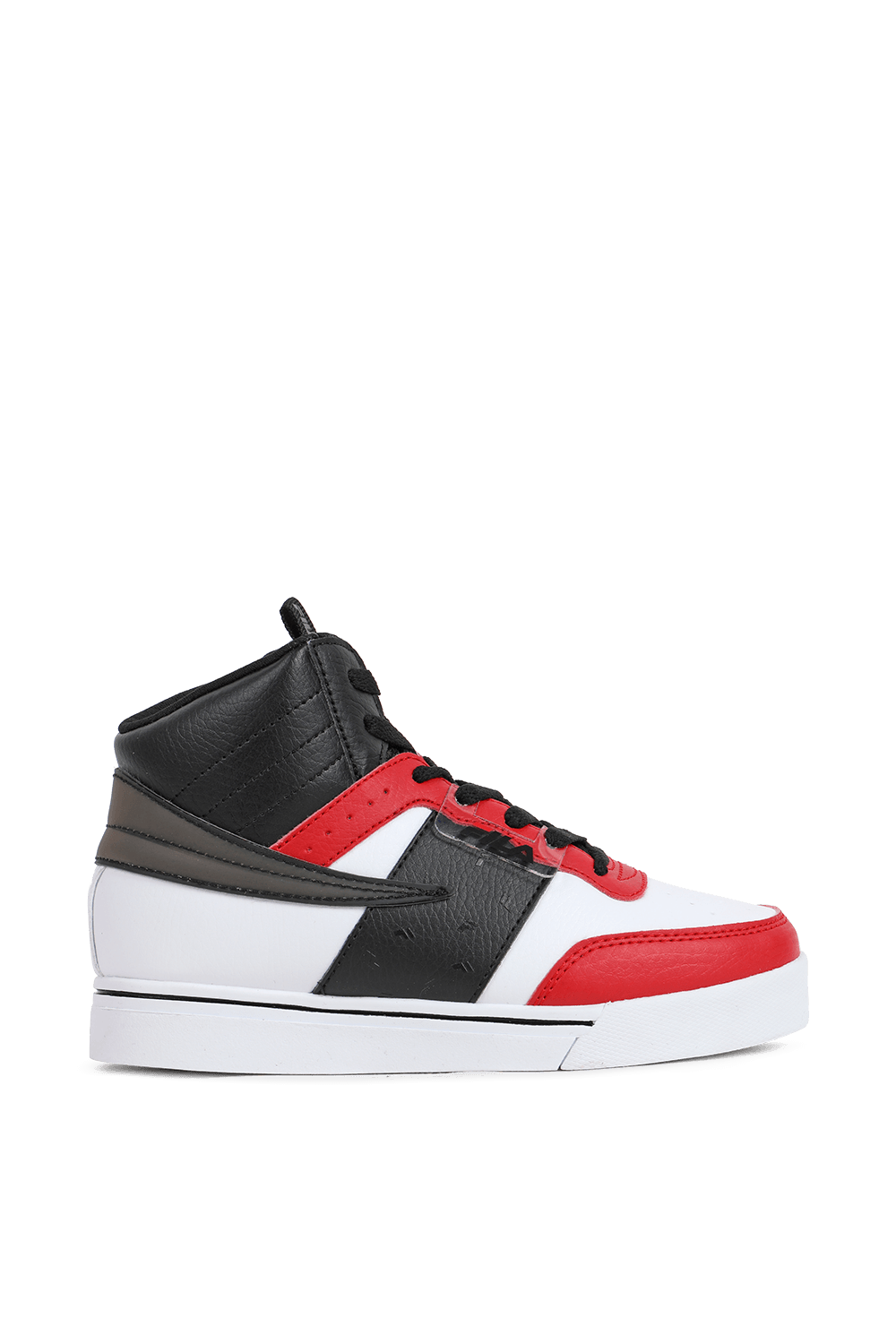 תמונה קידמית של מידות 30-37 נעלי כדורסל בגווני שחור, אדום ולבן