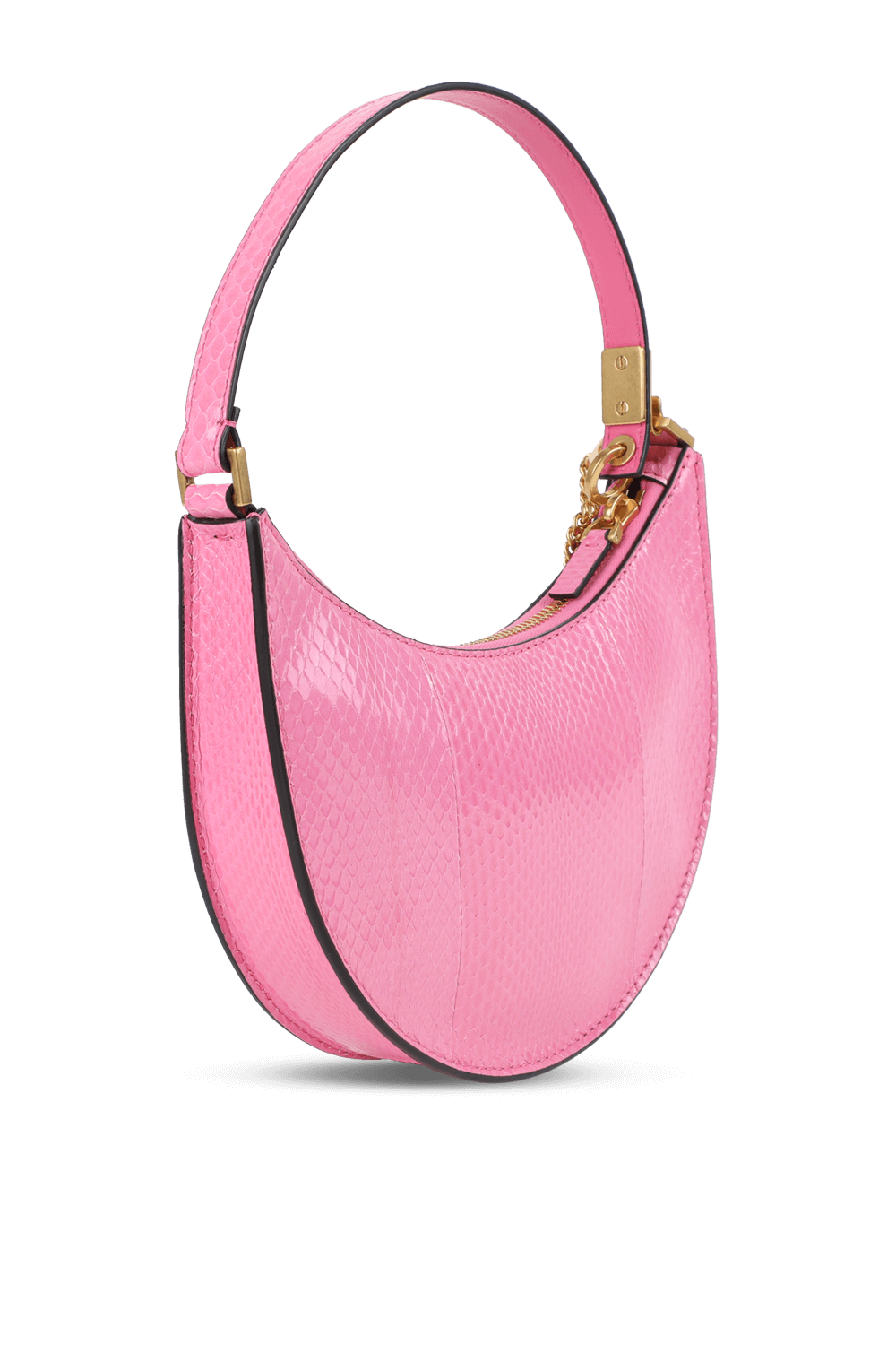 תמונת תקריב של תיק ורוד מבריק בצללית ירח