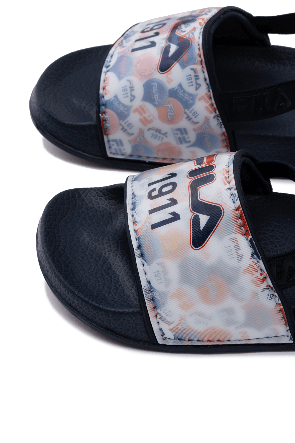 תמונת תקריב של מידות 28-35 סנדלי סליידס כחולים