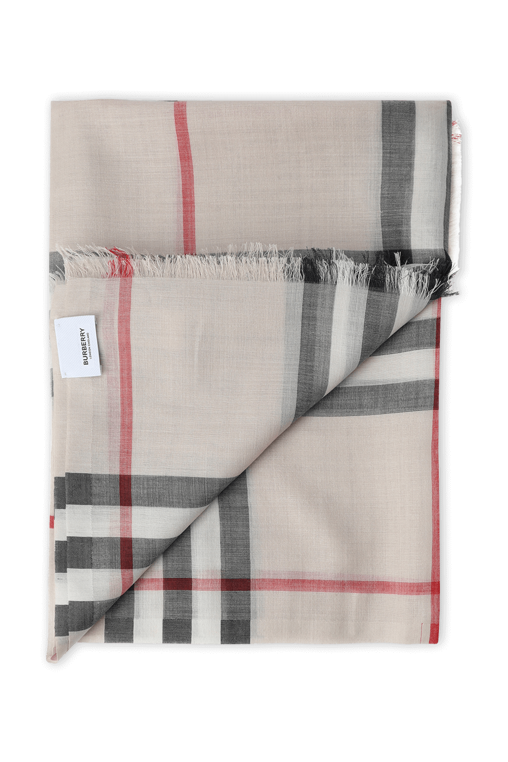 תמונה אחורית של Lightweight Check Wool Silk Scarf in Stone