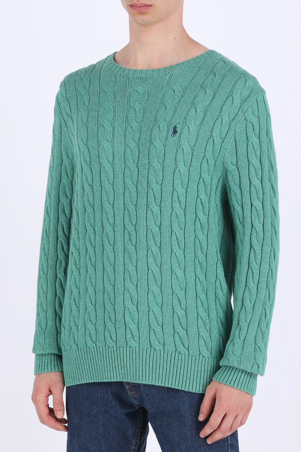 תמונת דוגמן קידמית של Cable-Knit Cotton Sweater in Green