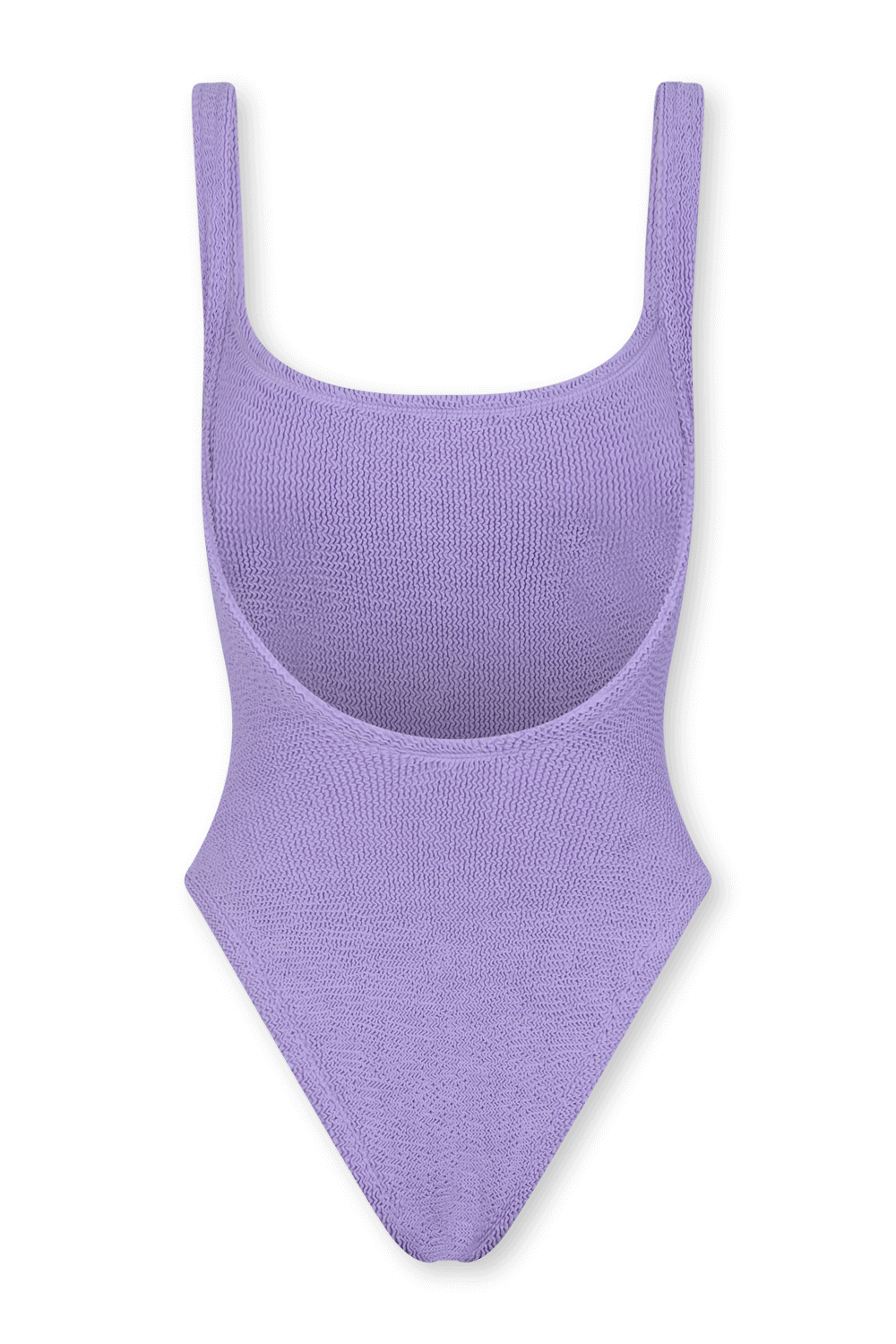 תמונה אחורית של בגד ים שלם עם מחשוף גב בגוון סגול לילך