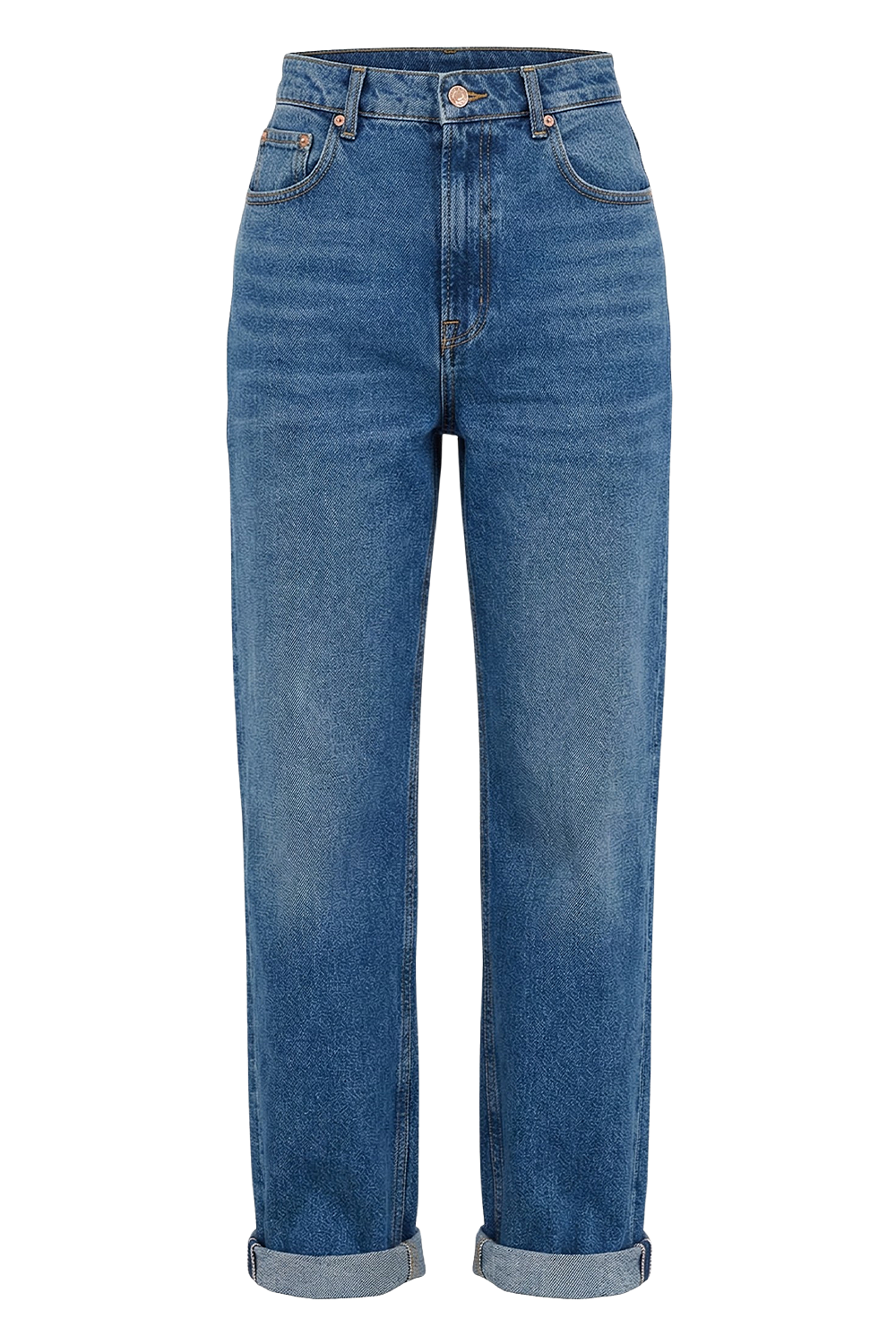 תמונה קידמית של מכנסי ג'ינס בגזרה רחבה