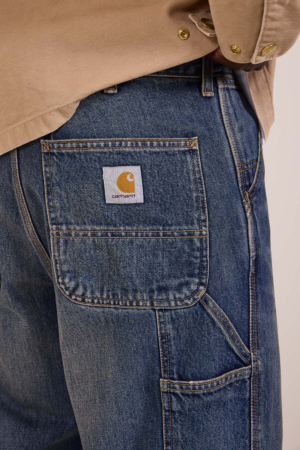 תמונת תקריב דוגמן של מכנסי ג'ינס בגזרה ישרה ומשוחררת