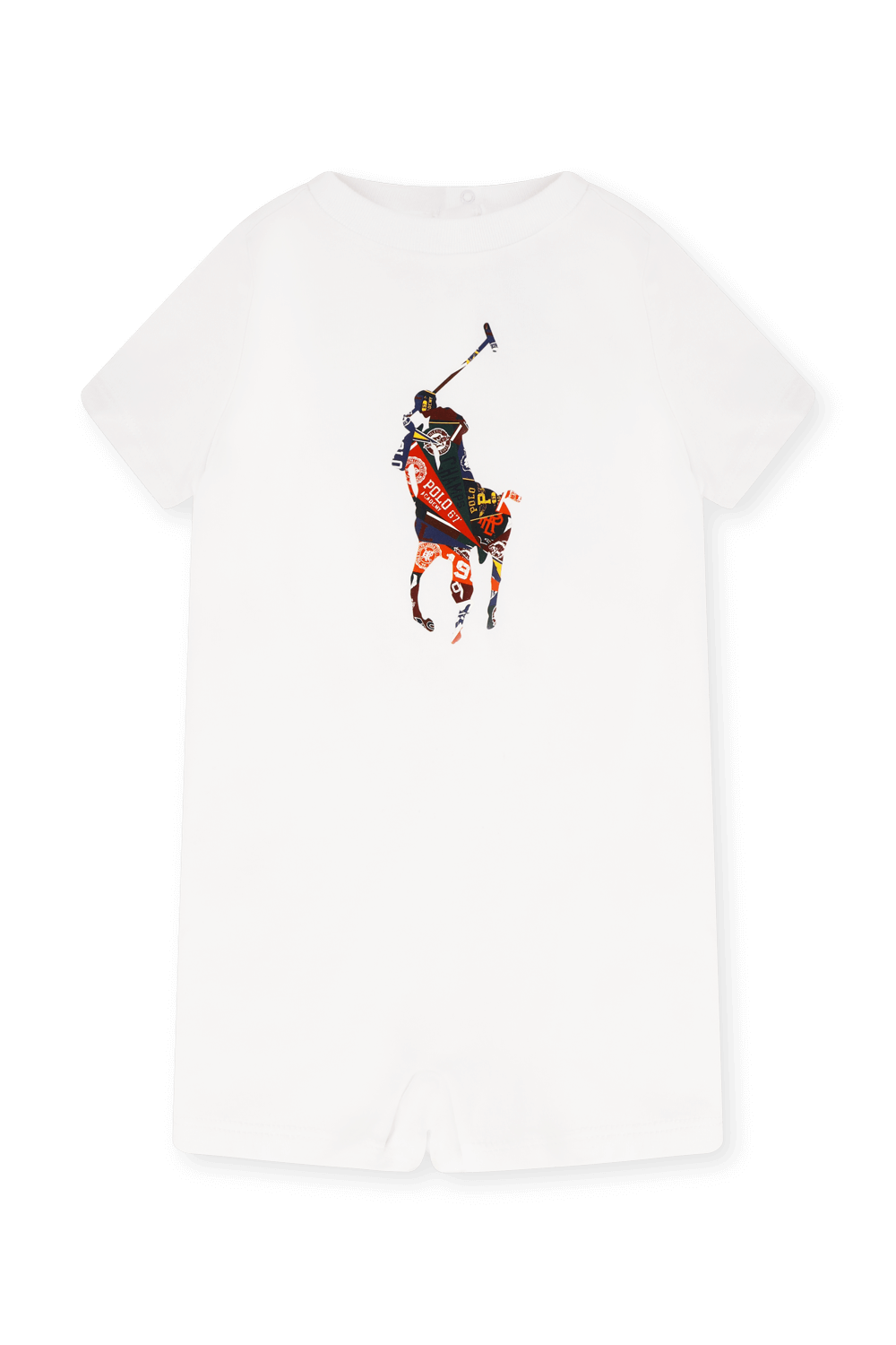 תמונה קידמית של גילאי 3-24 חודשים אוברול לבן קצר עם הדפס הפרש