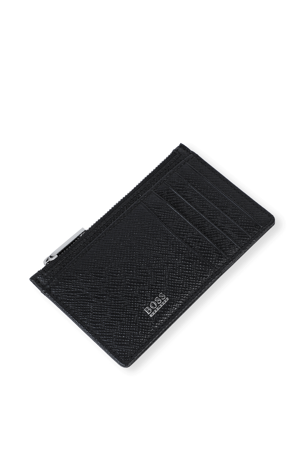 תמונת תקריב של ארנק כרטיסים מעור מגורען עם רוכסן