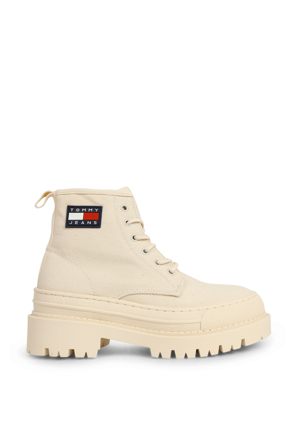 תמונה קידמית של מגפוני טומי ג'ינס מכותנה ממוחזרת