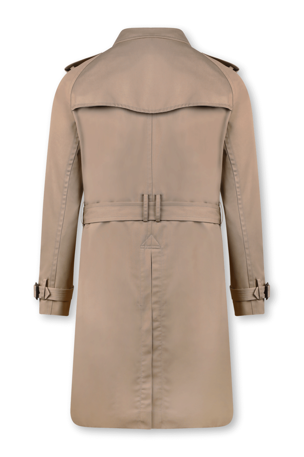 תמונה אחורית של מעיל טרנץ' מכופתר