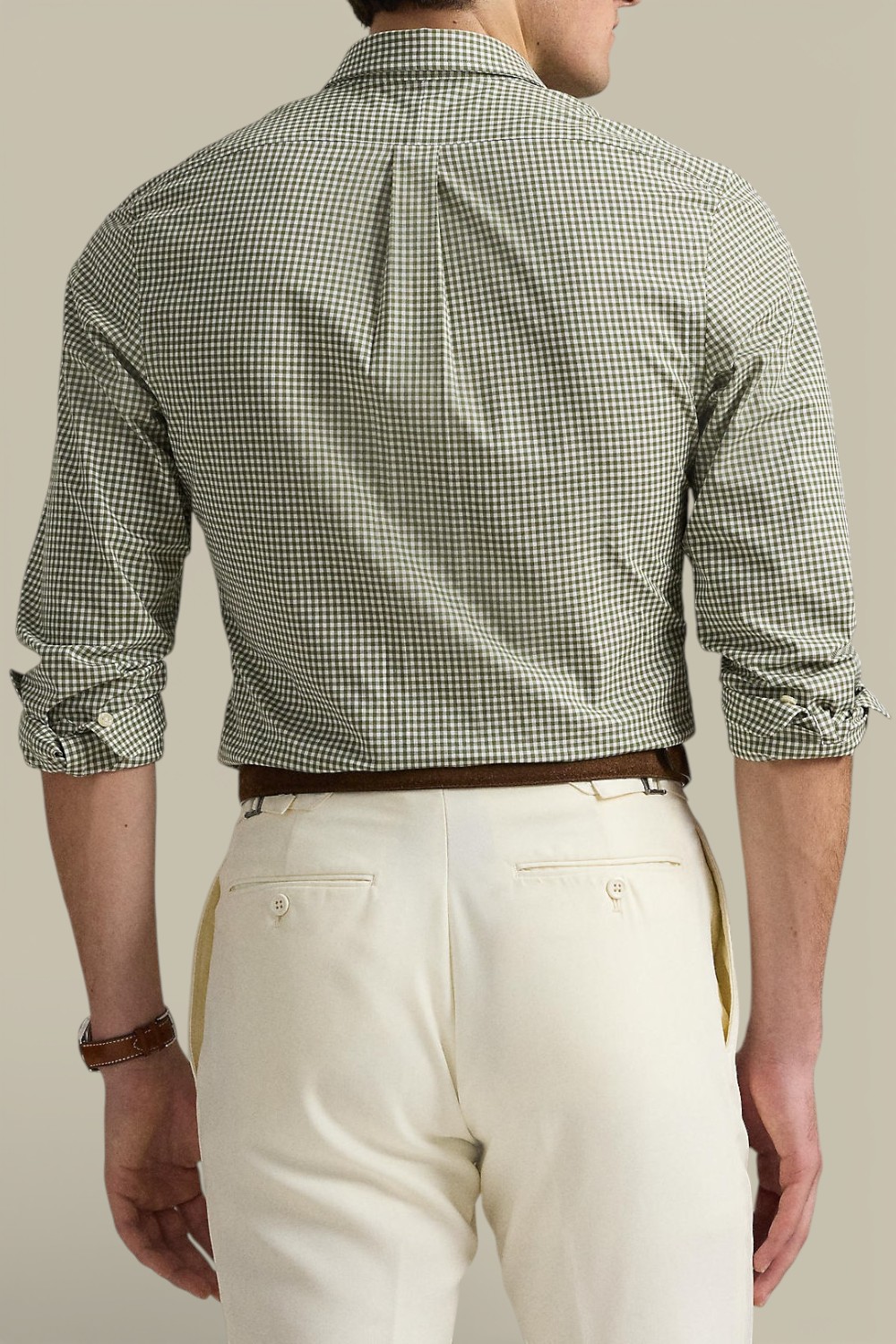 תמונת דוגמן אחורית של חולצות כפתורים ארוכה