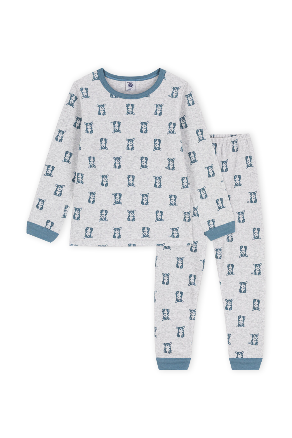 תמונה קידמית של סט פיג'מת קטיפה ארוך עם הדפס - גילאי 2-5