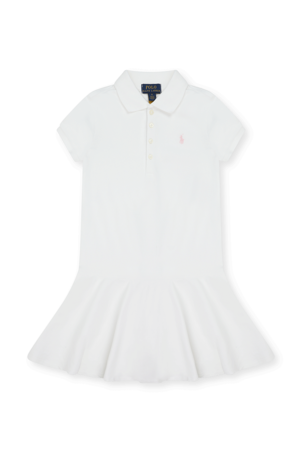 גילאי 5-6 שמלת פולו לבנה עם לוגו רקום POLO RALPH LAUREN KIDS