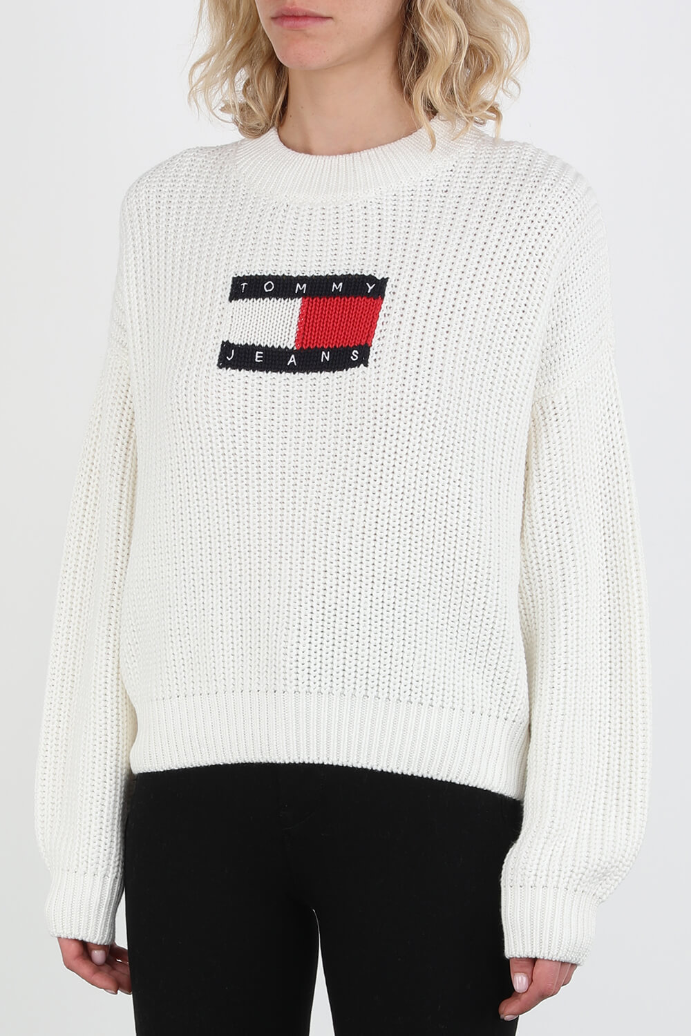 סוודר עם לוגו בצבע לבן image number null TOMMY HILFIGER
