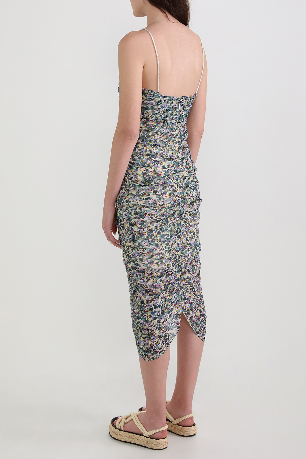 תמונת דוגמן אחורית של שמלת מידי פרחונית עם רצועות