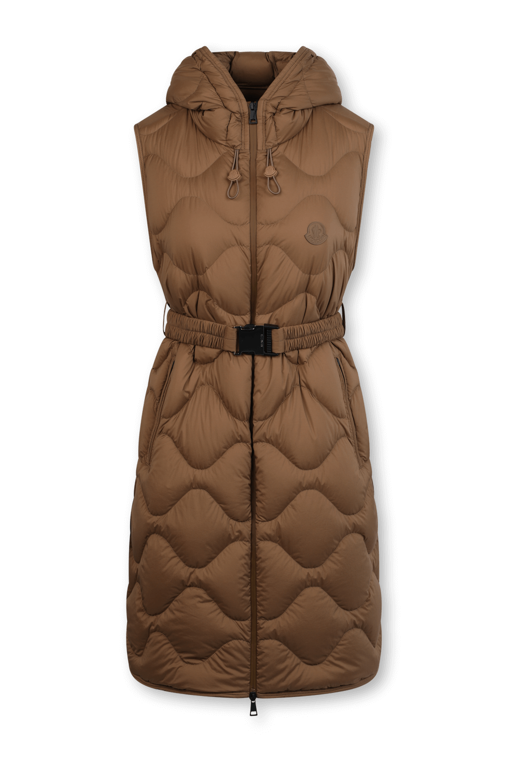 תמונה קידמית של מעיל וסט ארוך עם חגורה בגוון חום