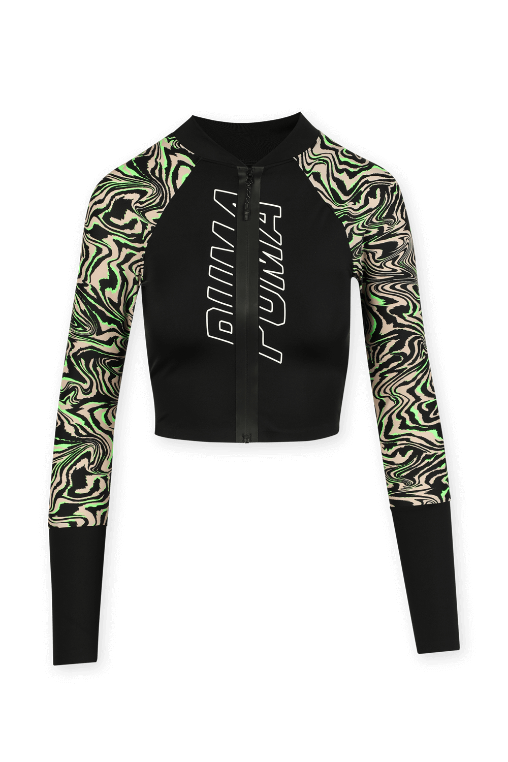 תמונה קידמית של Zebbra Long Sleeve Swimwear Top in Black