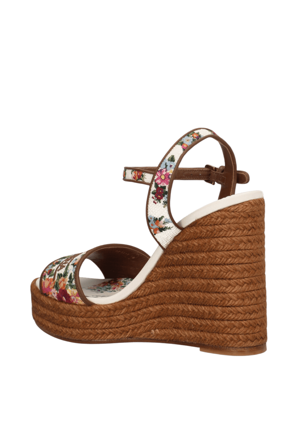 תמונה אחורית של סנדלי פלטפורמה פרחים