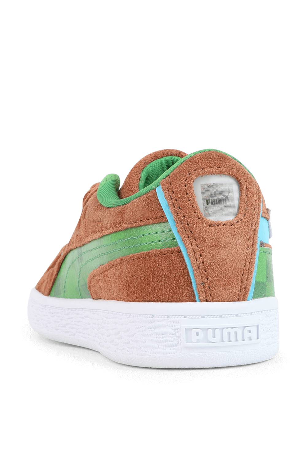 תמונה אחורית של פומה X מינקראפט מידות 28-35 נעלי סניקרס מעור זמש בגווני חום וירוק