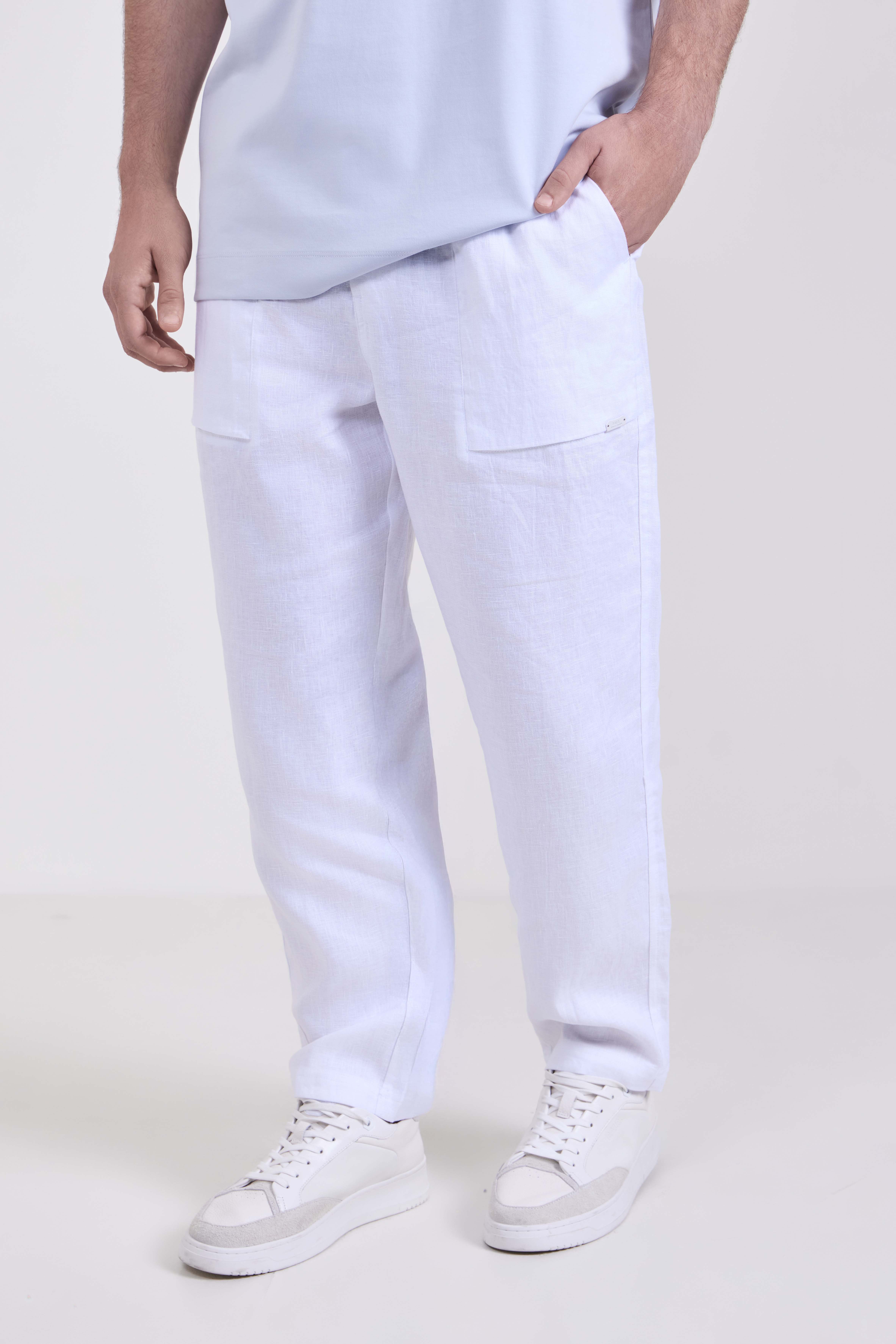 תמונת דוגמן קידמית של מכנסיים ארוכים מפשתן