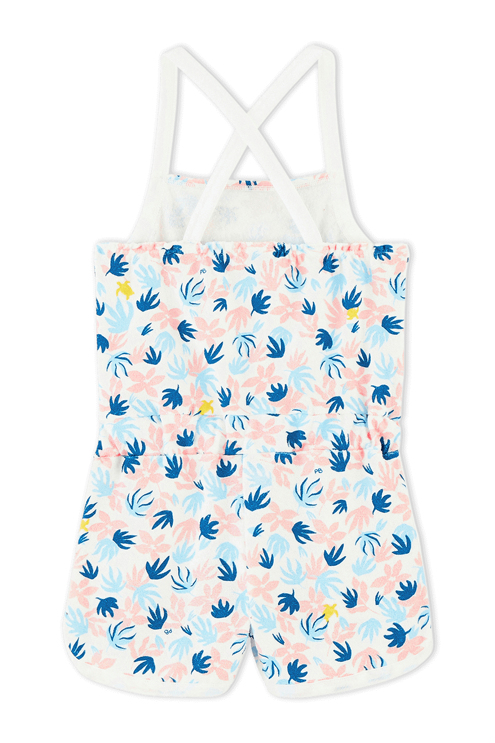 תמונה אחורית של גילאי 1-5 אוברול קצר בדוגמה פרחונית