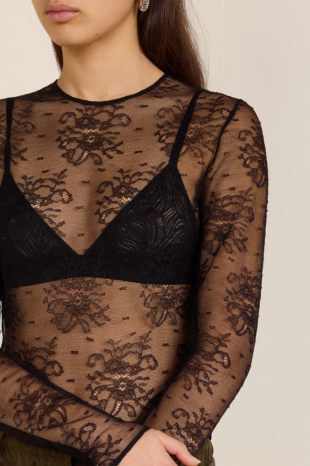 תמונת תקריב דוגמן של בגד גוף תחרה