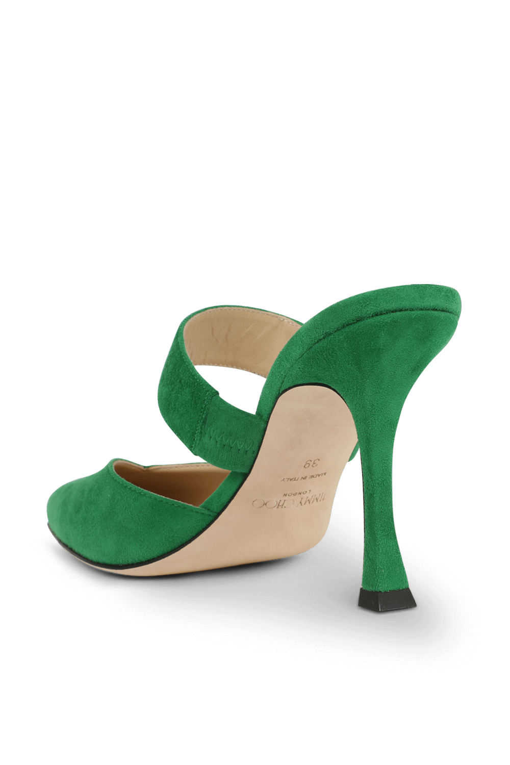 תמונה אחורית של נעלי עקב ירוקות מרתה 90 עם אבזם נוצץ