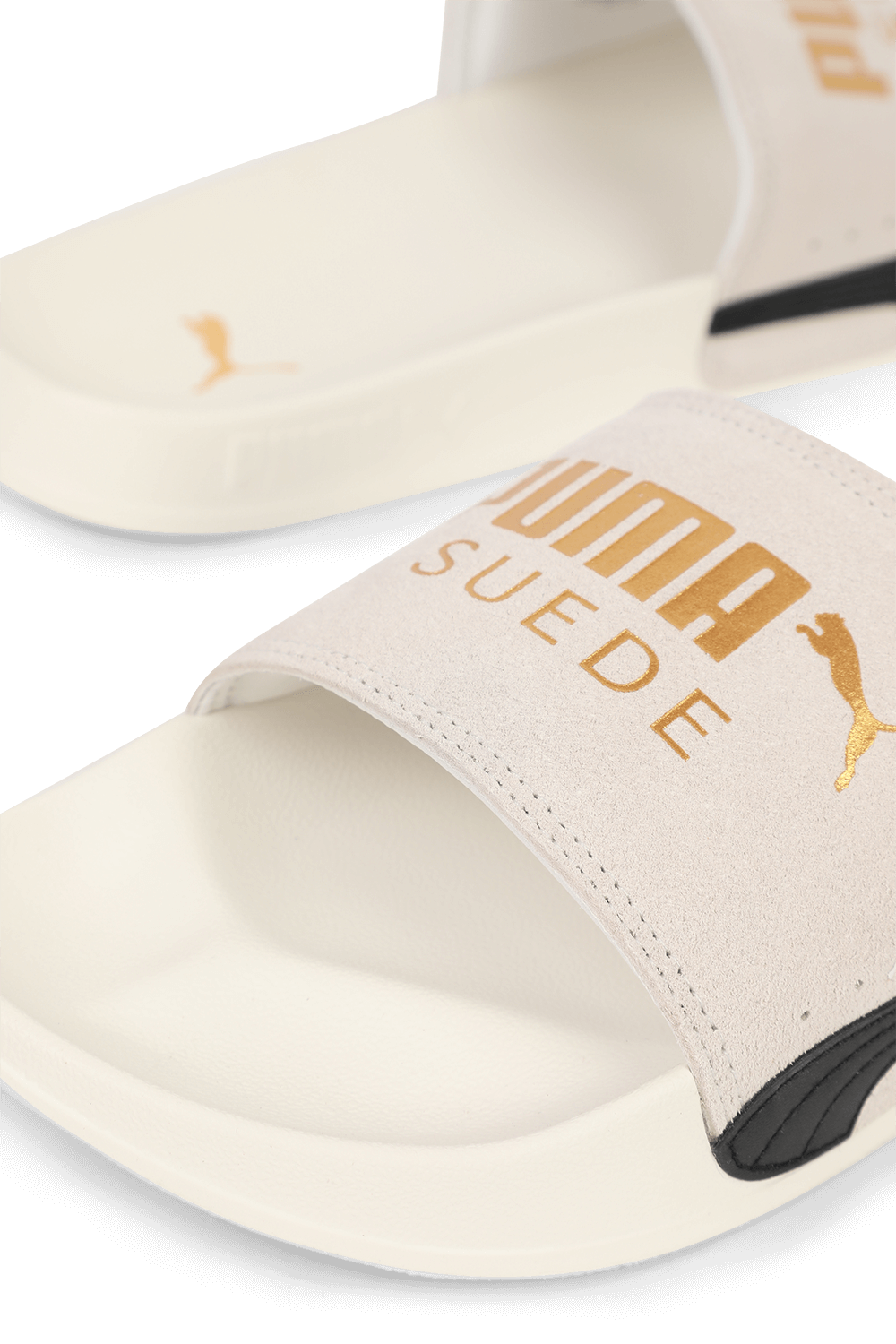 תמונת תקריב של כפכפי סליידס לידקט 2 סוויד בלבן