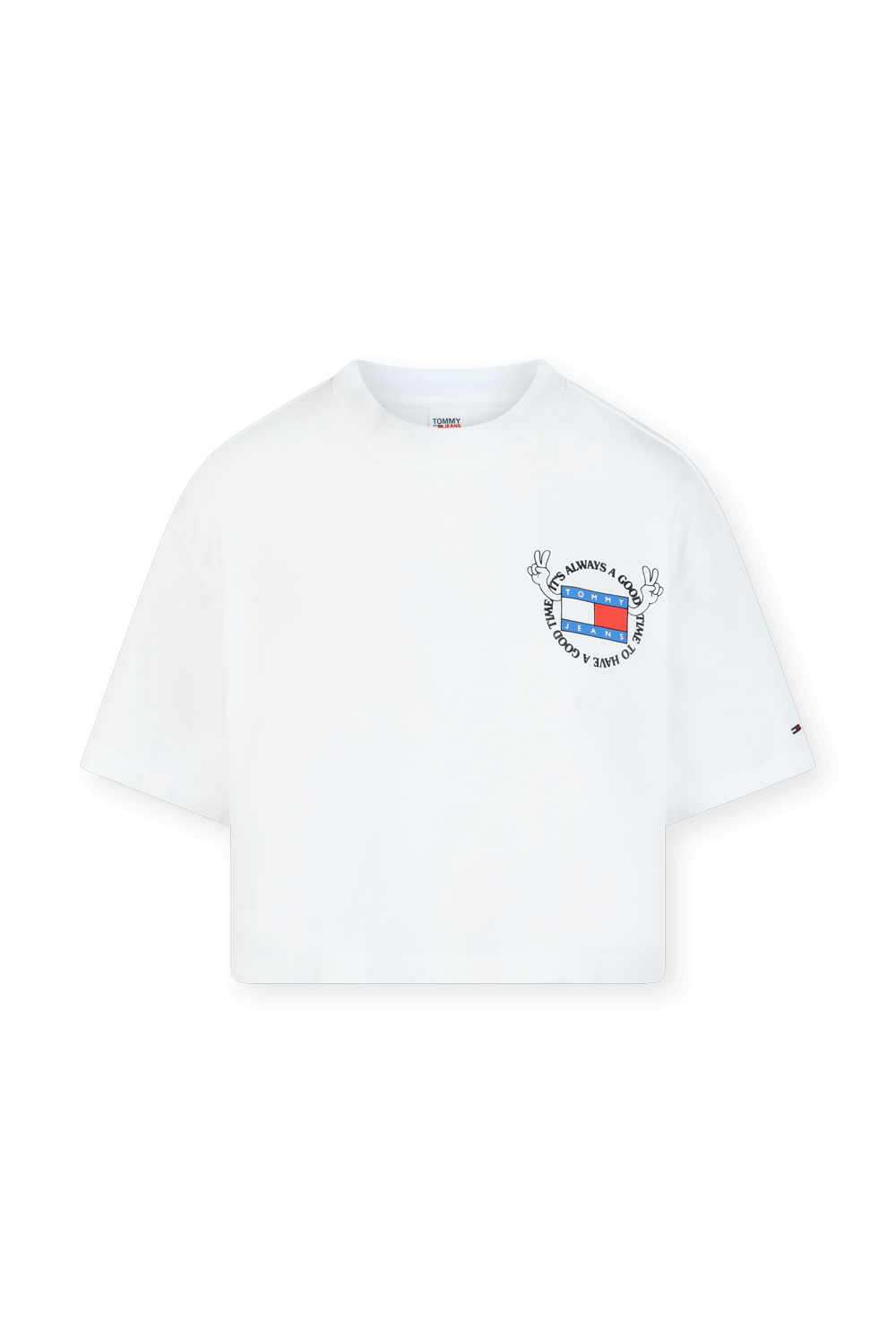 חולצת קרופ אוברסייז לבנה עם לוגו TOMMY HILFIGER