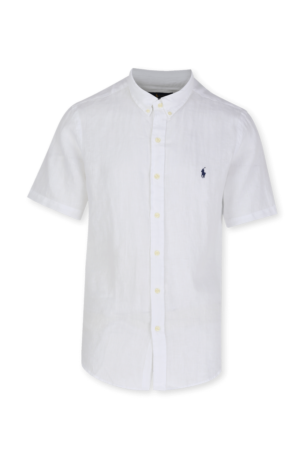 תמונה קידמית של חולצת פשתן מכופתרת וקצרה בלבן