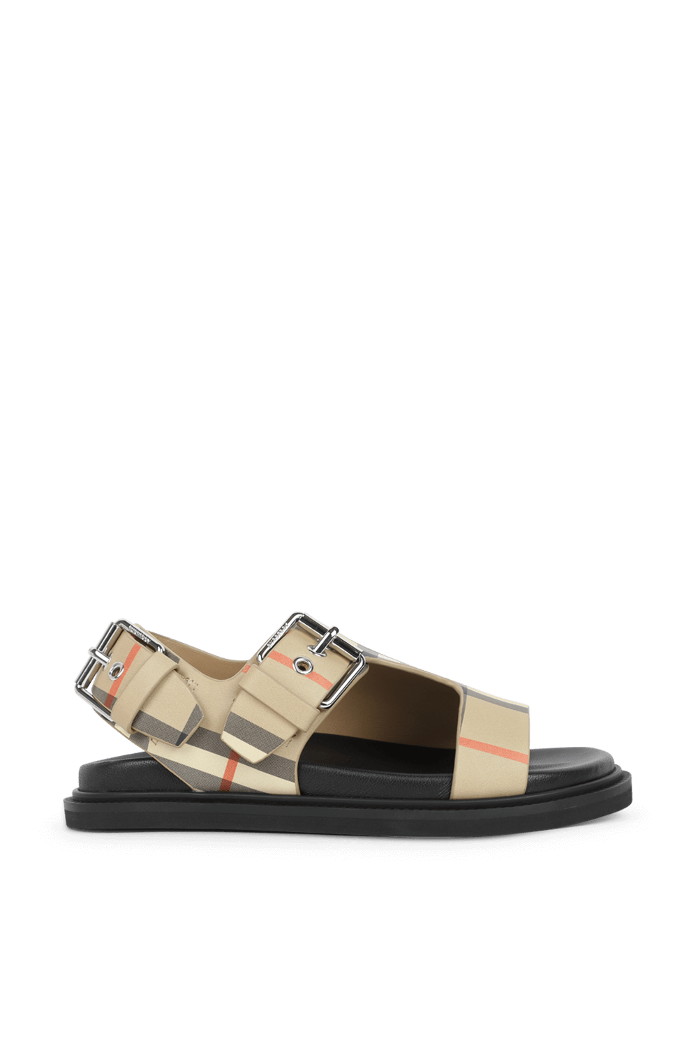 תמונה קידמית של סנדלים מעור בהדפס משבצות - מידות 27-35