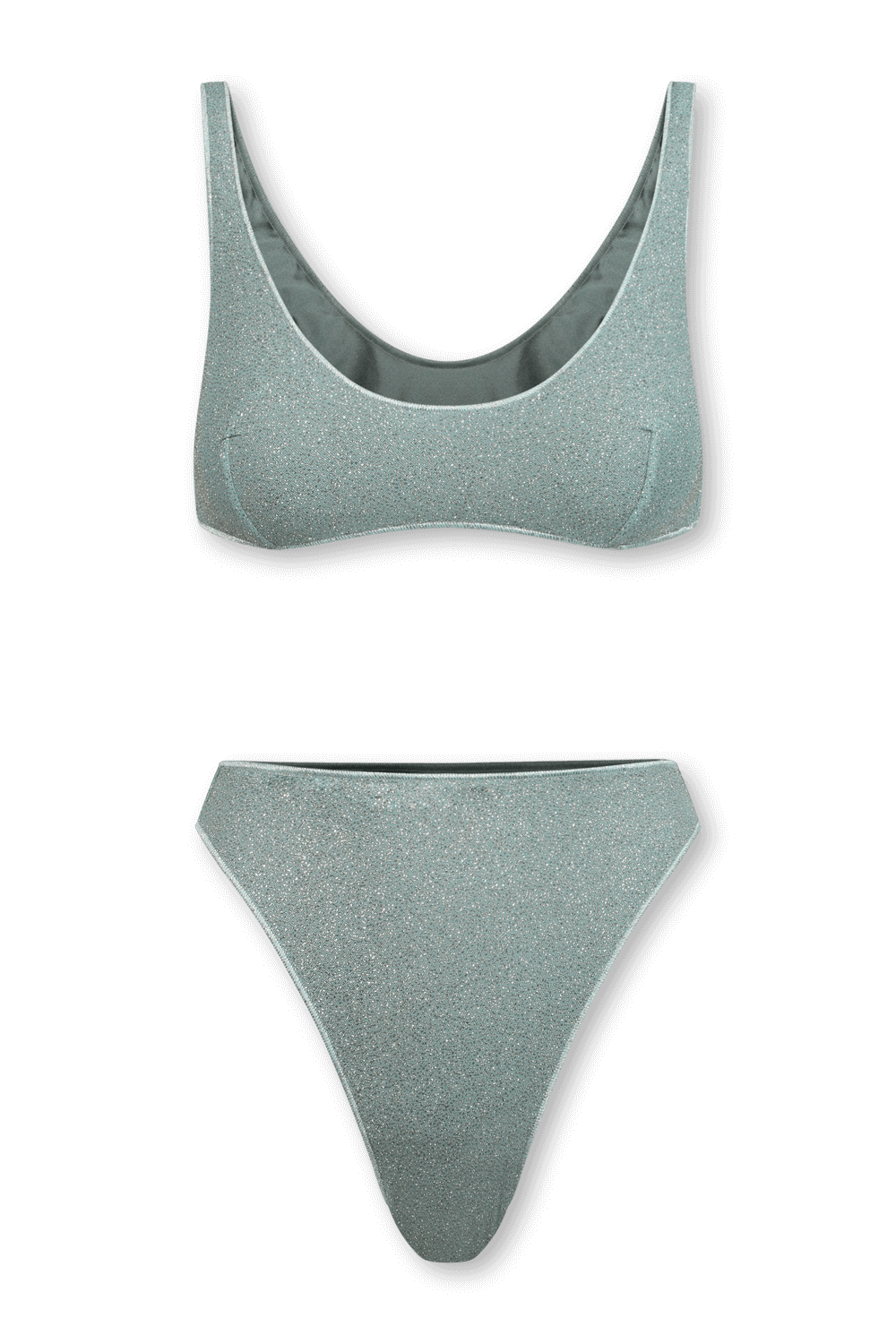 תמונה קידמית של בגד ים שנות ה-90 בגזרה גבוהה בגוון קריסטל