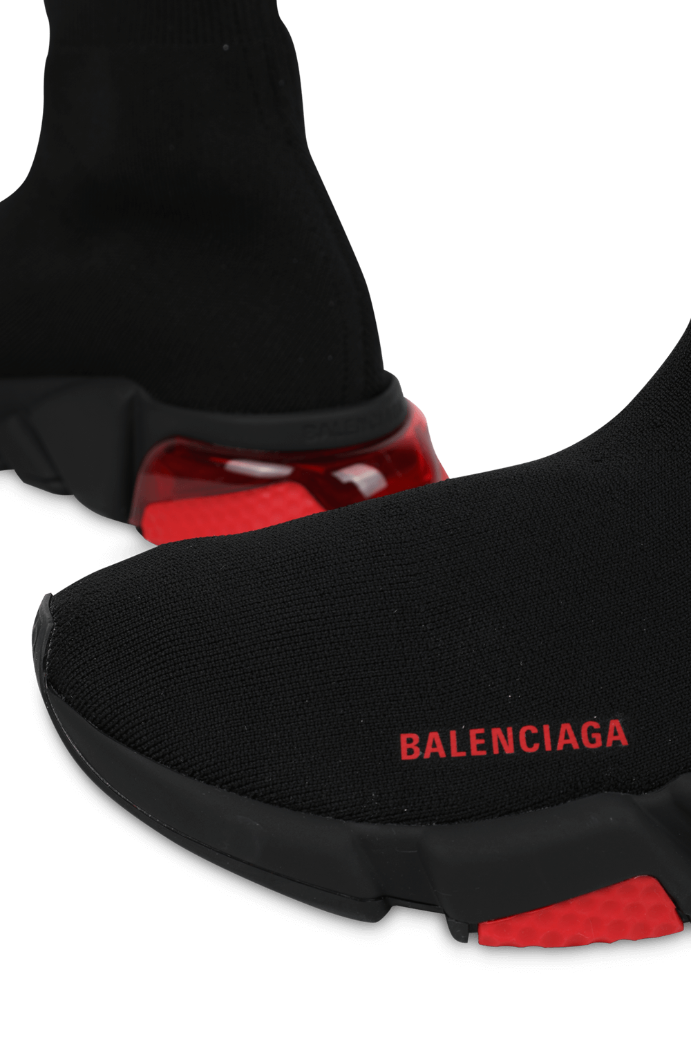 Speed Clear Sole Sneaker in Black and Red BALENCIAGA
